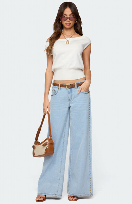 Edikted Women's Stassie Studded Low Rise Jeans - 0860609690111