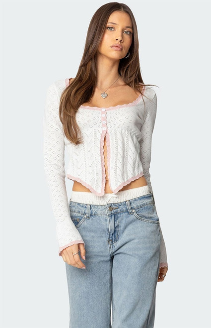 Edikted Women's Abbie Split Front Pointelle Top - 0731609690743