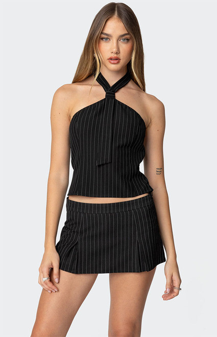 Edikted Women's Karine Pinstripe Halter Top - 0731609690744