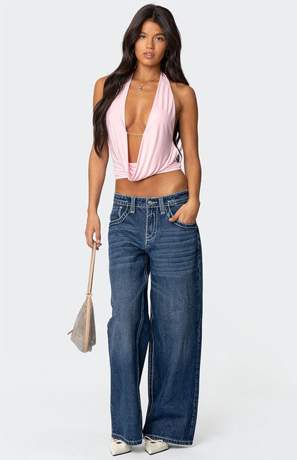 Edikted Women's Contrast Stitch Low Rise Boyfriend Jeans - 0860609690114