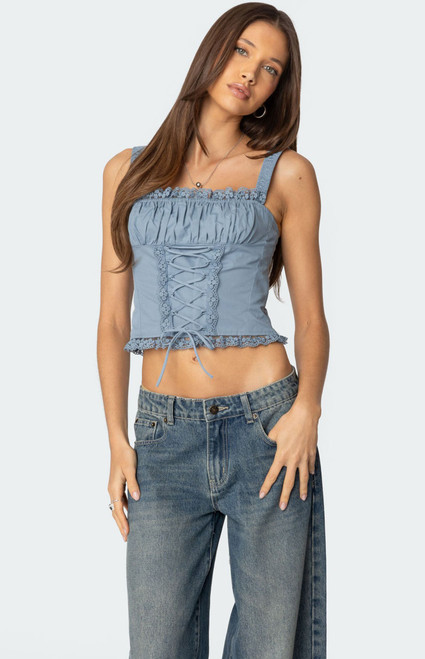 Edikted Women's Juliet Ruched Lace Up Corset - 0731609690769