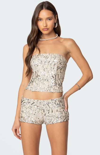 Edikted Women's Wavy Baby Sequin Corset - 0731609690771