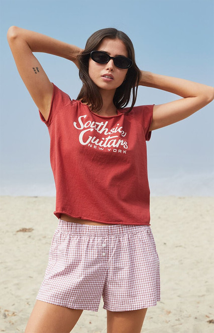 John Galt Women's Red & White Gingham Keira Boxer Shorts - 0842601600198