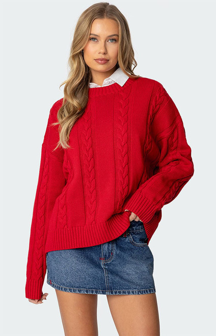 Edikted Women's Acacia Oversized Cable Knit Sweater - 0740609690146