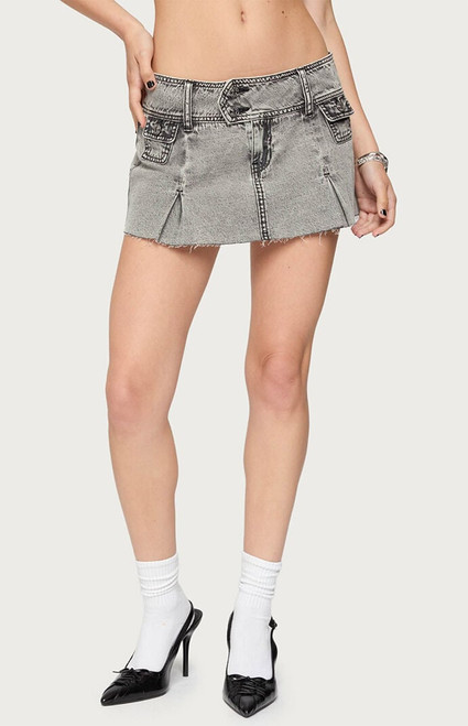 Edikted Women's Vintage Washed Denim Mini Skort - 0840609690306