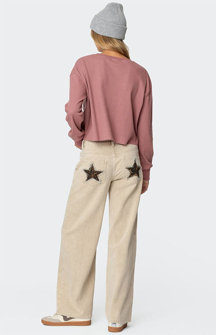 Edikted Women's Leopard Star Low Rise Washed Jeans - 0860609690122