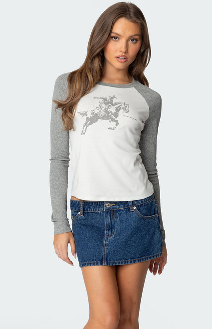 Edikted Women's Cowboy Raglan Long Sleeve T-Shirt - 0702609690110