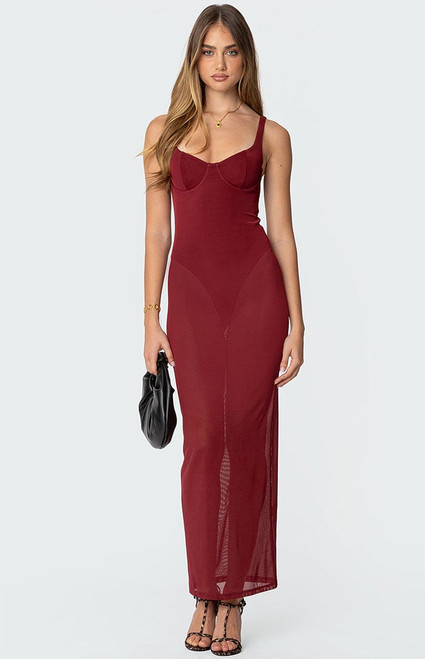 Edikted Women's Mesh Built In Bodysuit Maxi Dress - 0870609690333