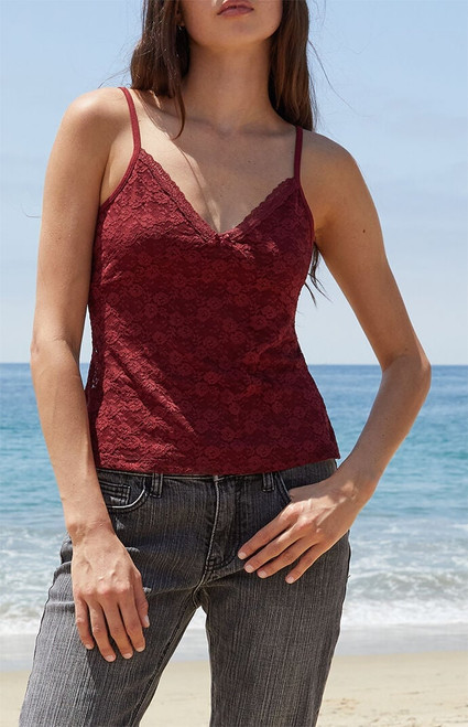 John Galt Women's Burgundy Amara Lace Tank Top - 0704601601561