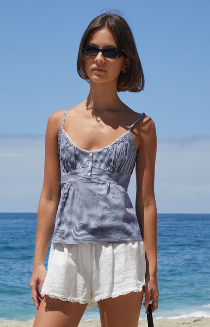 John Galt Women's Blue & White Gingham Tiffany Tank Top - 0791601600163
