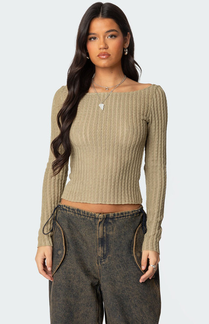 Edikted Women's Textured Sheer Boat Neck Top - 0702609690117