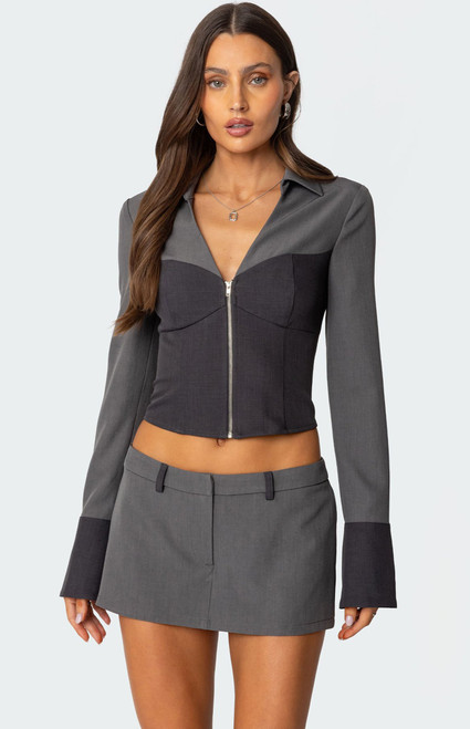 Edikted Women's Angela Tailored Zip Up Top - 0702609690124
