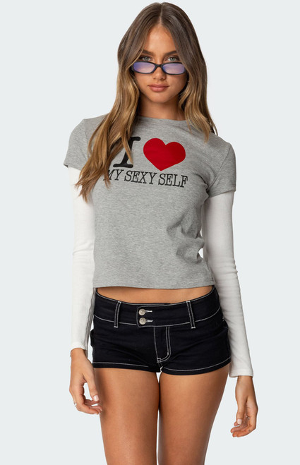 Edikted Women's I Heart Me Layered Long Sleeve T-Shirt - 0702609690134