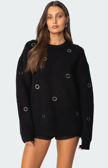 Edikted Women's Ellia Grommet Oversized Sweater - 0740609690186