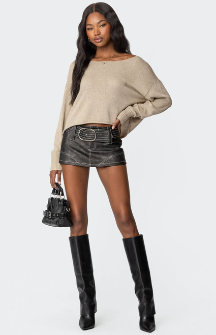 Edikted Women's Washed Faux Leather Mini Skort - 0840609690360