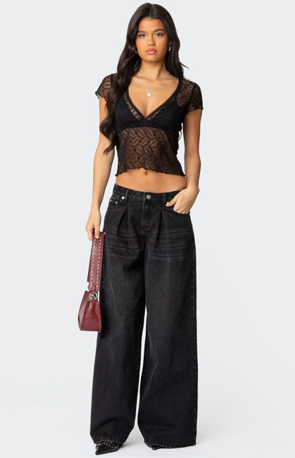 Edikted Women's Pleated Detail Low Rise Jeans - 0860609690141