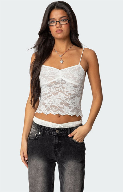Edikted Women's Rut Sheer Lace Tank Top - 0712609690370
