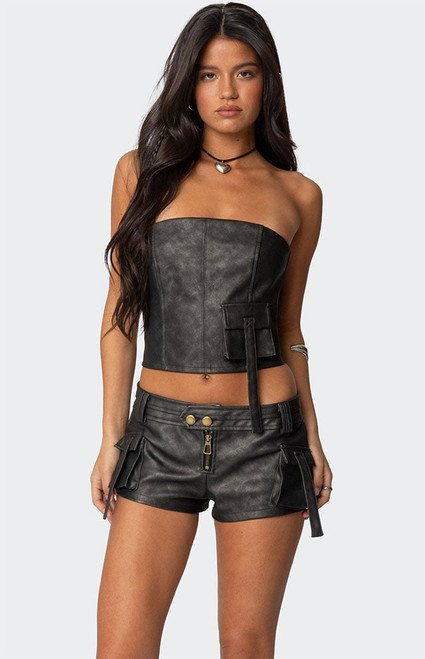 Edikted Women's Ryan Faux Leather Cargo Corset - 0731609690866