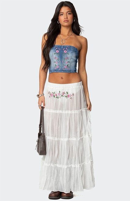 Edikted Women's Tai Embroidered Tiered Maxi Skirt - 0840609690365