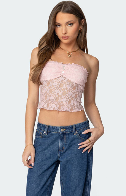 Edikted Women's Odilia Sheer Lace Strapless Top - 0712609690386
