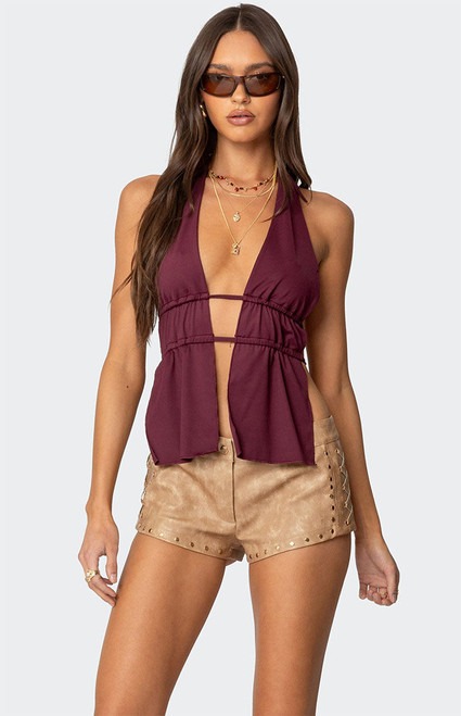 Edikted Women's Nikole Split Front Backless Halter Top - 0731609690870