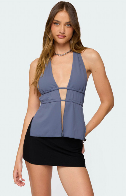 Edikted Women's Nikole Split Front Backless Halter Top - 0731609690870