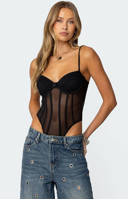 Edikted Women's Jenia Sheer Mesh Cupped Bodysuit - 0731609690890