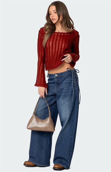 Edikted Women's Katt Lace Up Baggy Jeans - 0860609690152