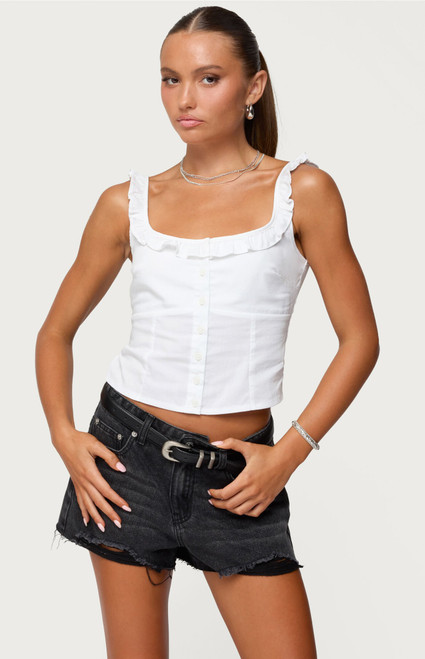 Edikted Women's Noga Ruffle Woven Button Up Top - 0712609690629