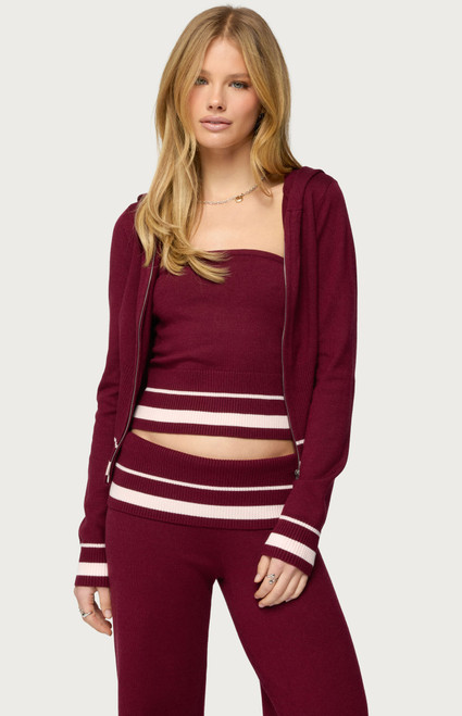 Edikted Women's Kaliya Stripey Knit Zip Up Hoodie - 0740609690230