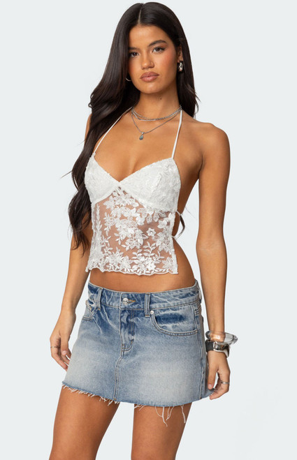 Edikted Women's Nyx Backless Sheer Lace Top - 0731609690923