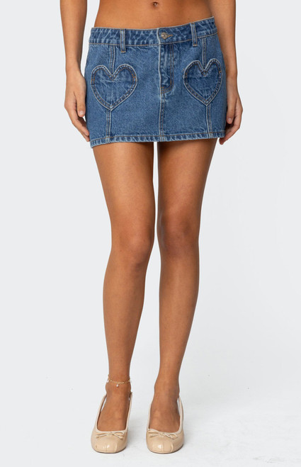 Edikted Women's Heart Pocket Denim Mini Skirt - 0840609690390