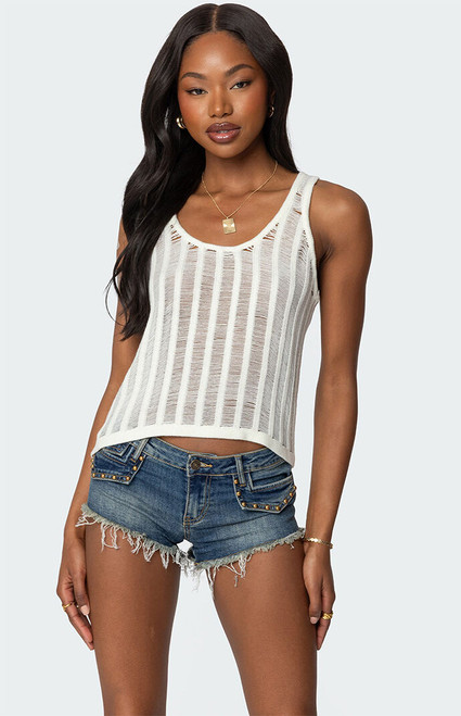 Edikted Women's Keziah Sheer Ladder Knit Top - 0712609690424