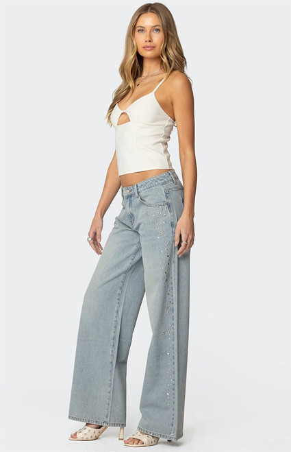 Edikted Women's Everly Studded Low Rise Jeans - 0860609690158