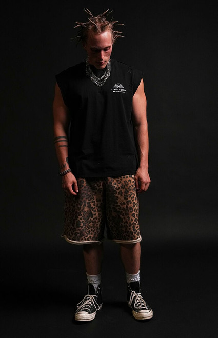 No Tomorrow Men's x Civil Active Leopard Skull Sweat Shorts - 0141460120013