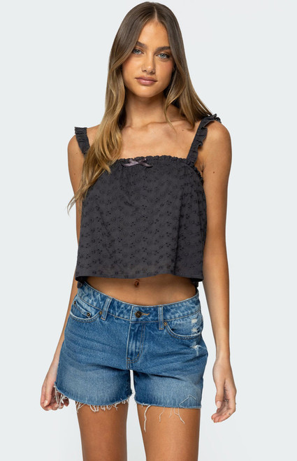 Edikted Women's Tami Eyelet Ruffle Tank Top - 0712609690430