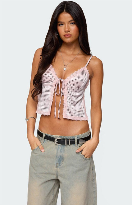Edikted Women's Backless Satin Effect Polka Dot Top - 0731609690941