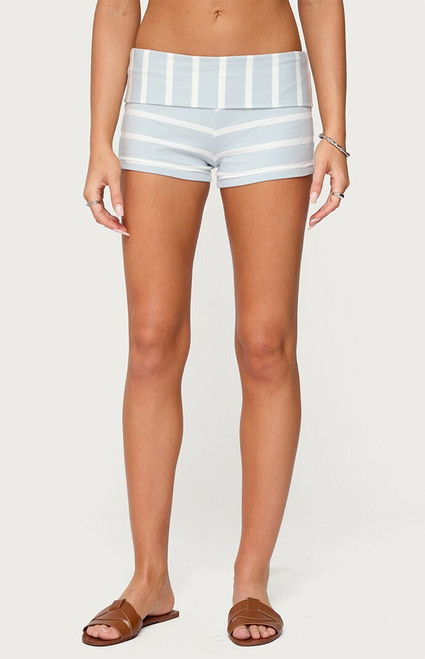 Edikted Women's Lorenza Striped Fold Over Shorts - 0821609690219
