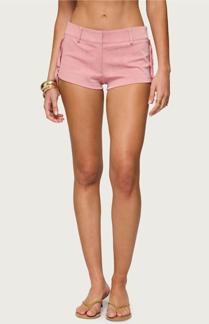 Edikted Women's Sapir Fringe Faux Suede Shorts - 0821609690225