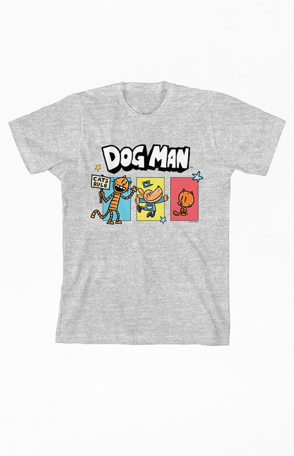 Men's Kids Dog Man Petey the Cat & Lil Petey Heather Grey T-Shirt - 0781603580224