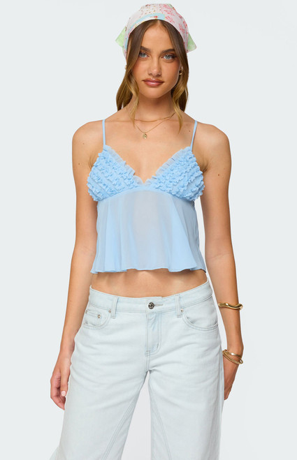Edikted Women's Ruffle Sheer Chiffon Babydoll Tank Top - 0712609690461
