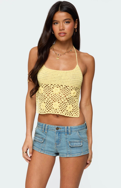Edikted Women's Miel Crochet Backless Halter Top - 0731609690983