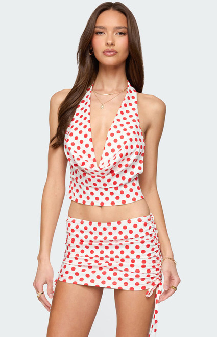 Edikted Women's Zoe Polka Dot Cowl Neck Top - 0731609690984