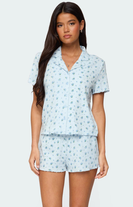 Edikted Women's Camden Floral Pointelle Button Up Shirt - 0731609690985