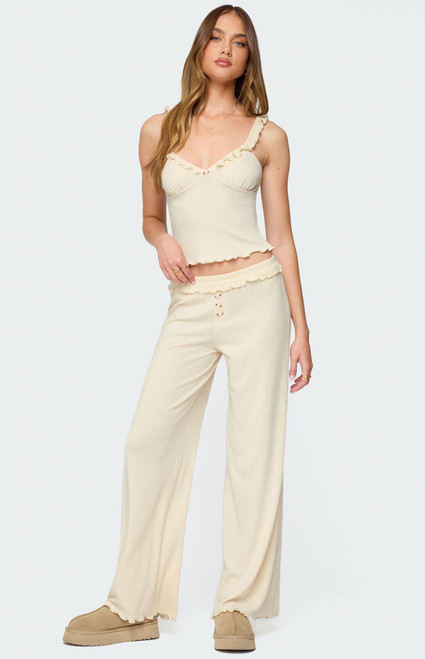 Edikted Women's Posy Ruffle Pointelle Pants - 0850609690163