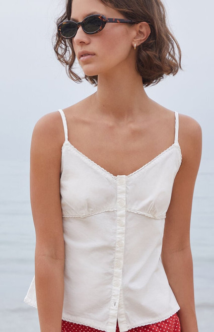 John Galt Women's White Button Up Tank Top - 0791601600196