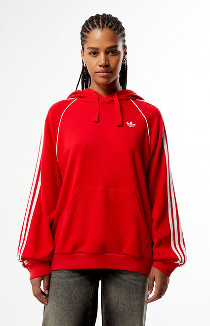 adidas Women's Red SST 3 Stripes Hoodie - 0751000250001