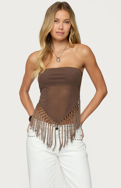 Edikted Women's Backless Sheer Mesh Strapless Top - 0712609690502