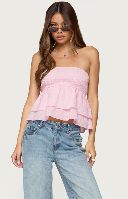 Edikted Women's Toria Ruffled Eyelet Strapless Top - 0712609690505