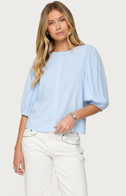 Edikted Women's Pinstripe Linen Look Button Up Shirt - 0731609691013